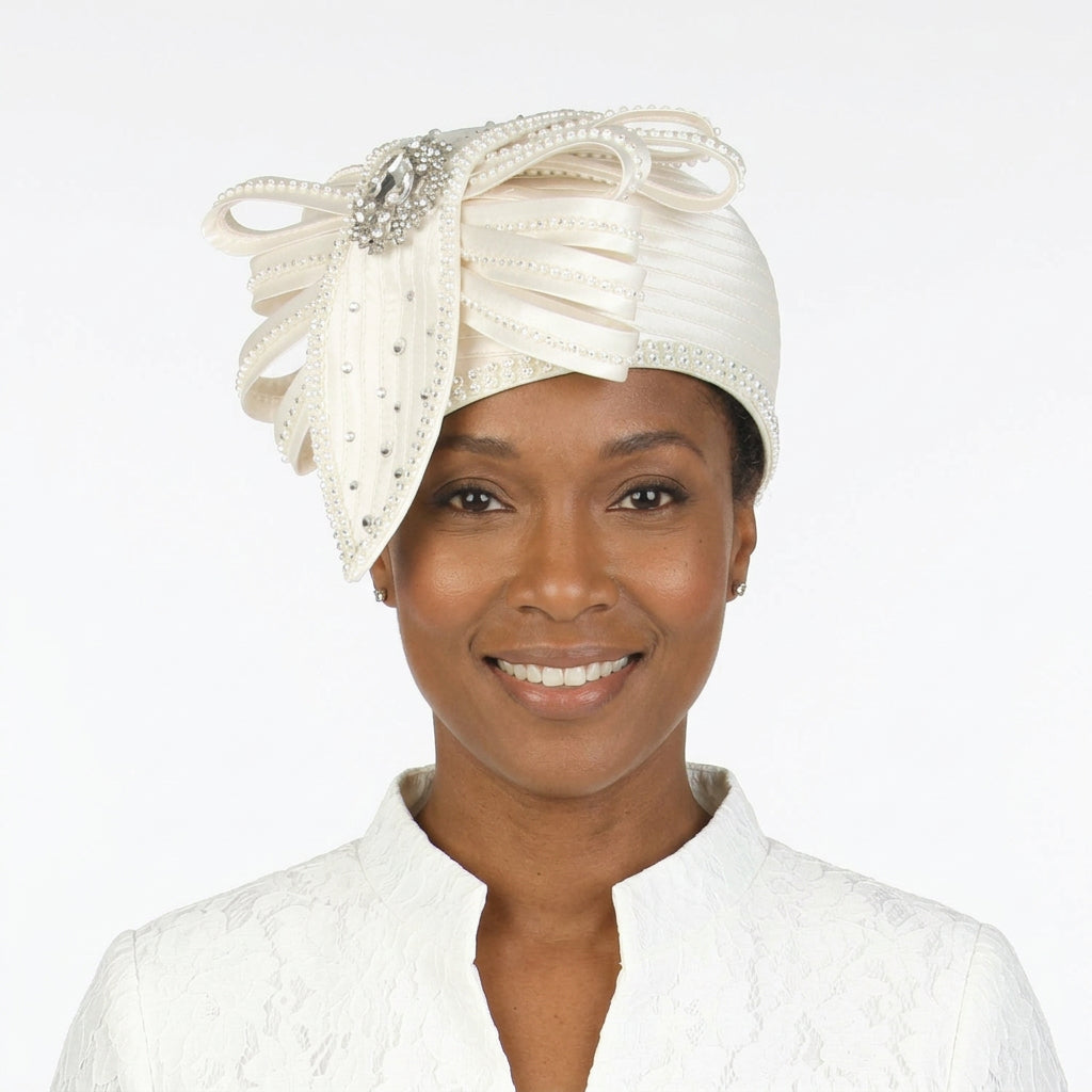 Pill Box Hat w/ Satin Ribbons and Stones