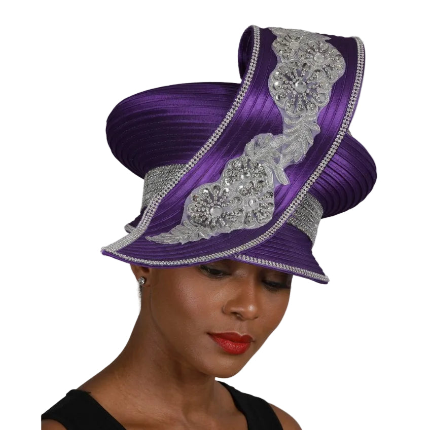 Oversize Pillbox Hat w/ Embroidery, Beads&Stones