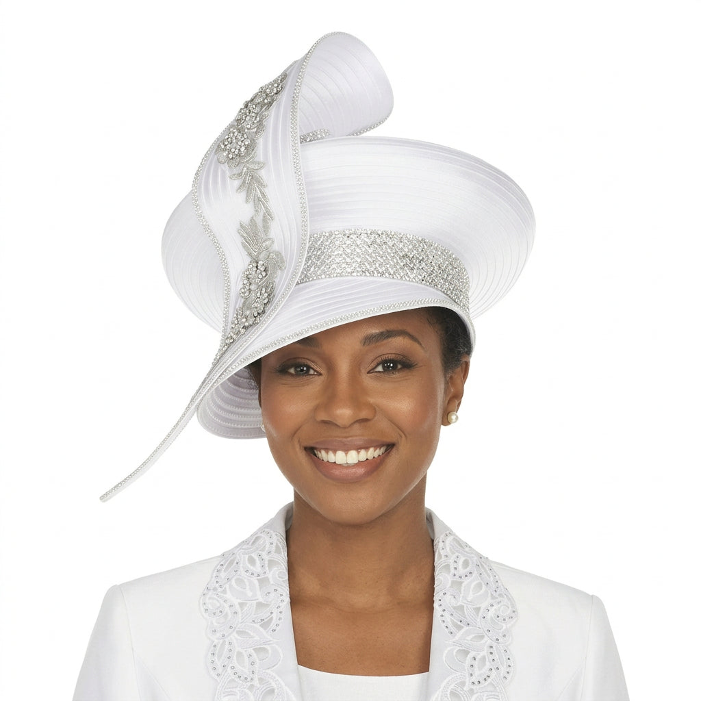 Oversize Pillbox Hat w/ Embroidery, Beads&Stones