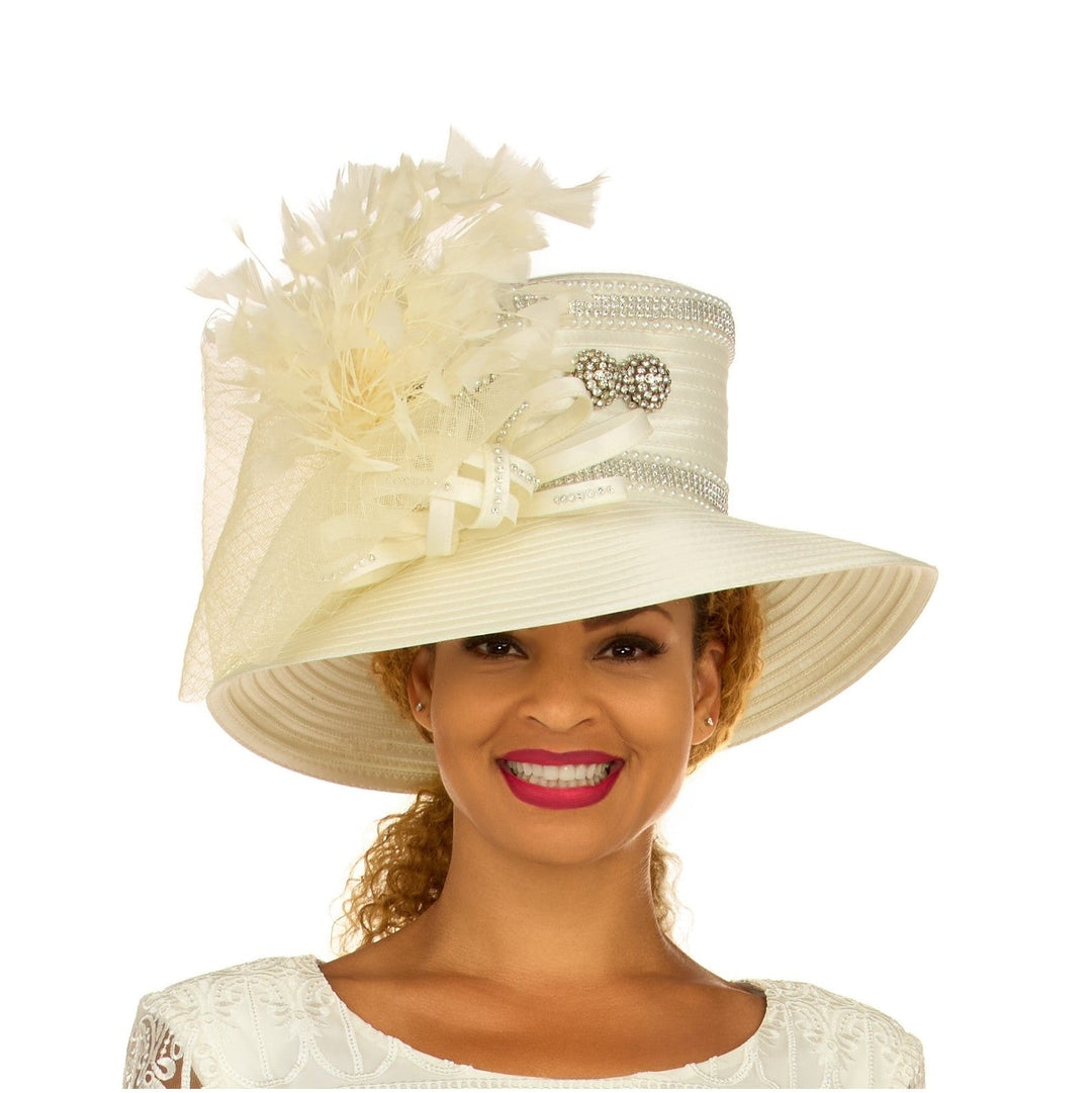 Wide Brim Embellished Hat w/ Veil&Feather