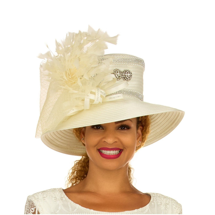 Wide Brim Embellished Hat w/ Veil&Feather