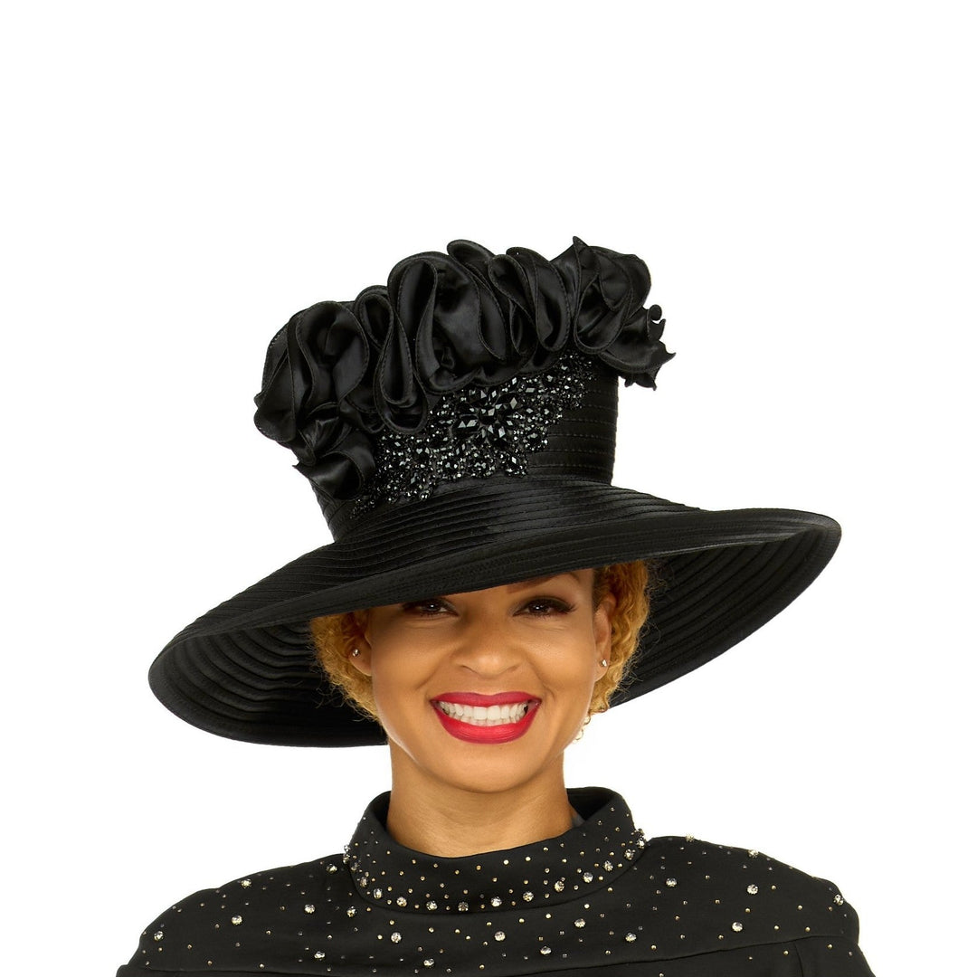 Ruffle Crown Wide Brim Hat w/ Beaded Sparkle Trim