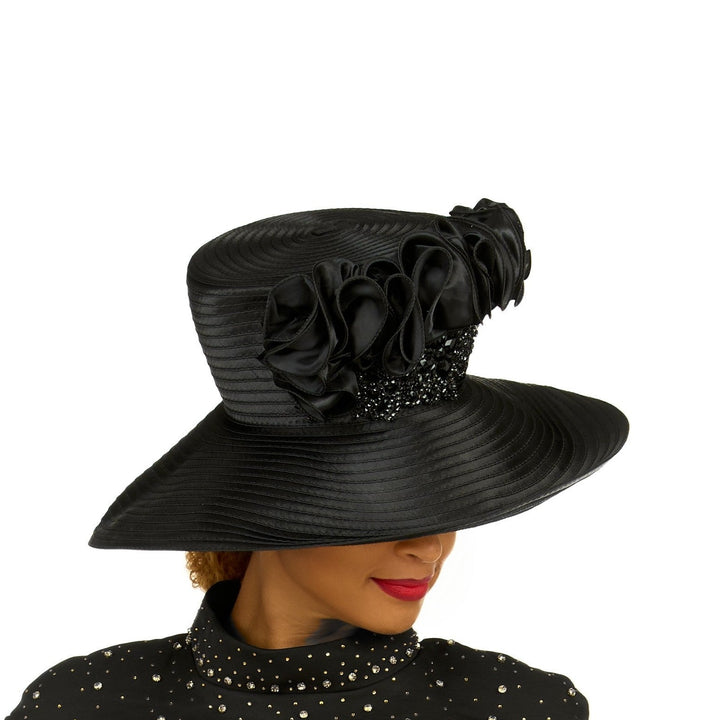 Ruffle Crown Wide Brim Hat w/ Beaded Sparkle Trim