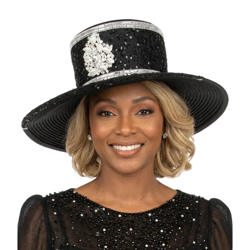 Elegant Rhinestone Crest Wide Brim Formal Hat