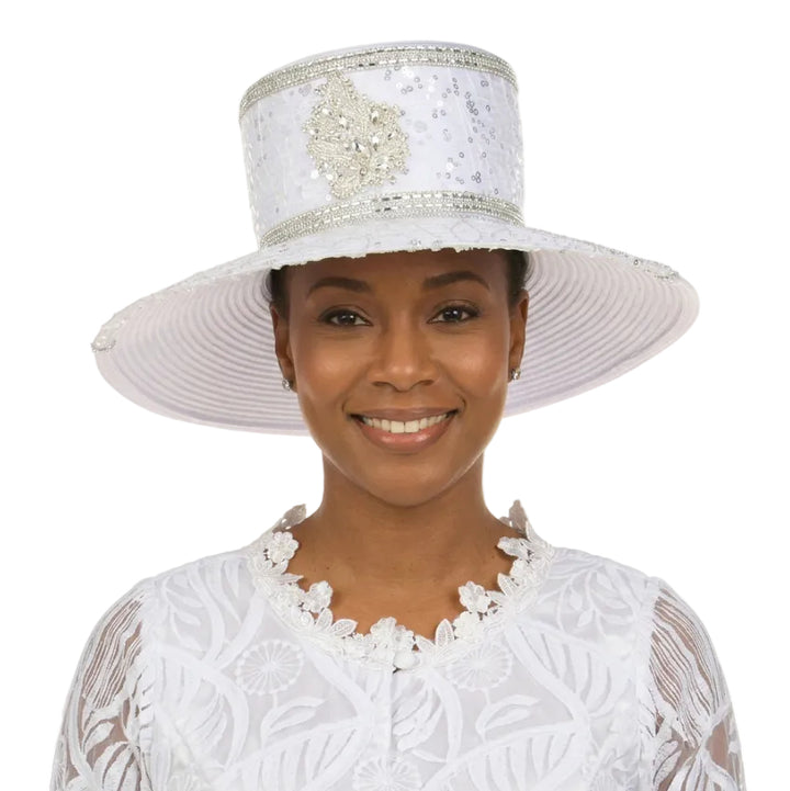 Elegant Rhinestone Crest Wide Brim Formal Hat