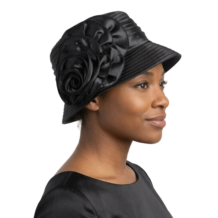 Satin Ribbon Small Brim Hat w/ Satin Flower