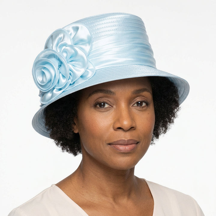 Satin Ribbon Small Brim Hat w/ Satin Flower