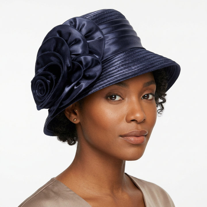 Satin Ribbon Small Brim Hat w/ Satin Flower