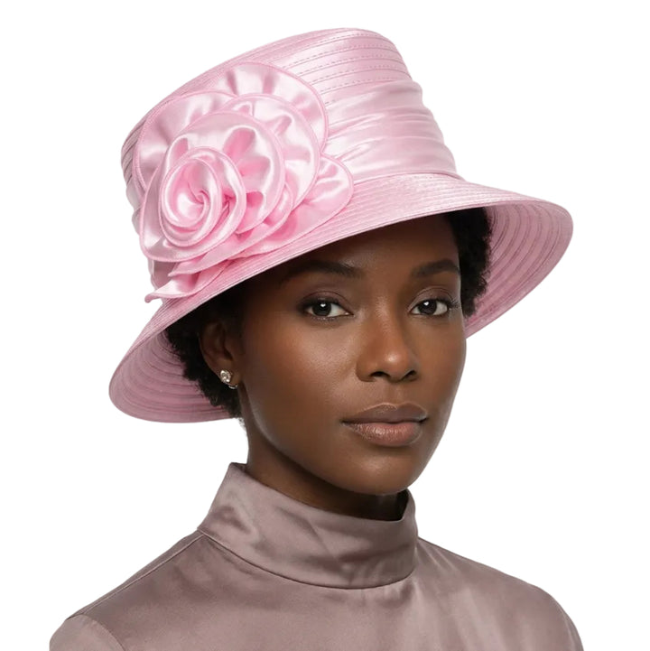 Satin Ribbon Small Brim Hat w/ Satin Flower