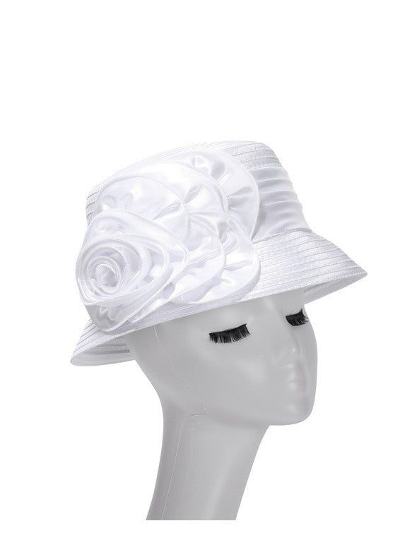 Satin Ribbon Small Brim Hat w/ Satin Flower - Especially Yours