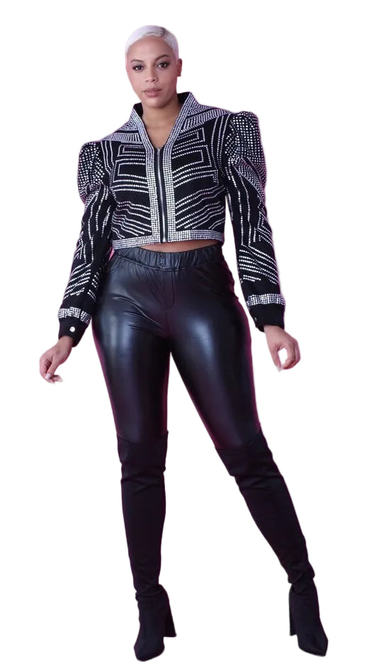 Cropped Jacket with Rhinestone Detailing -82065