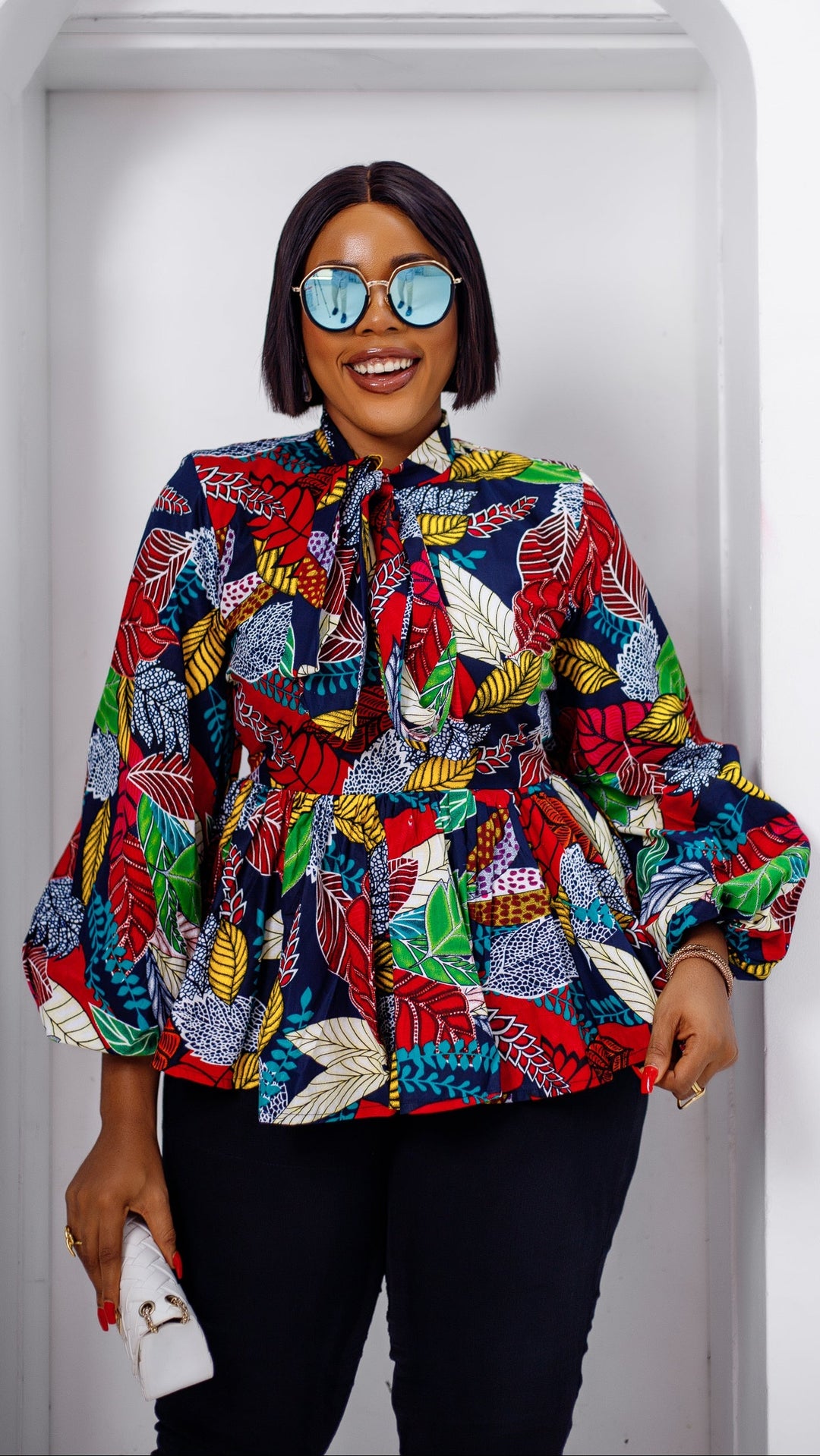 BIBI AFRICAN PRINT PUFF SLEEVE TOP [MULTICOLOR]