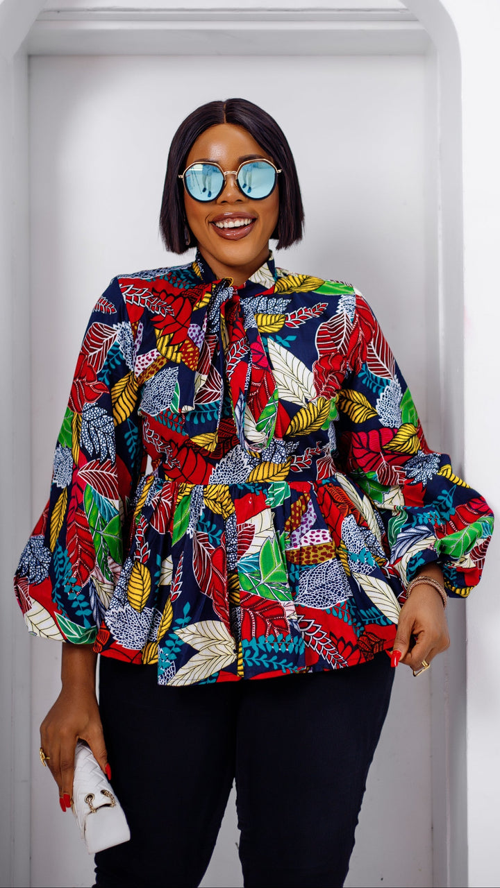 BIBI AFRICAN PRINT PUFF SLEEVE TOP [MULTICOLOR]