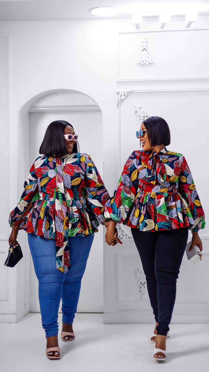 BIBI AFRICAN PRINT PUFF SLEEVE TOP [MULTICOLOR]