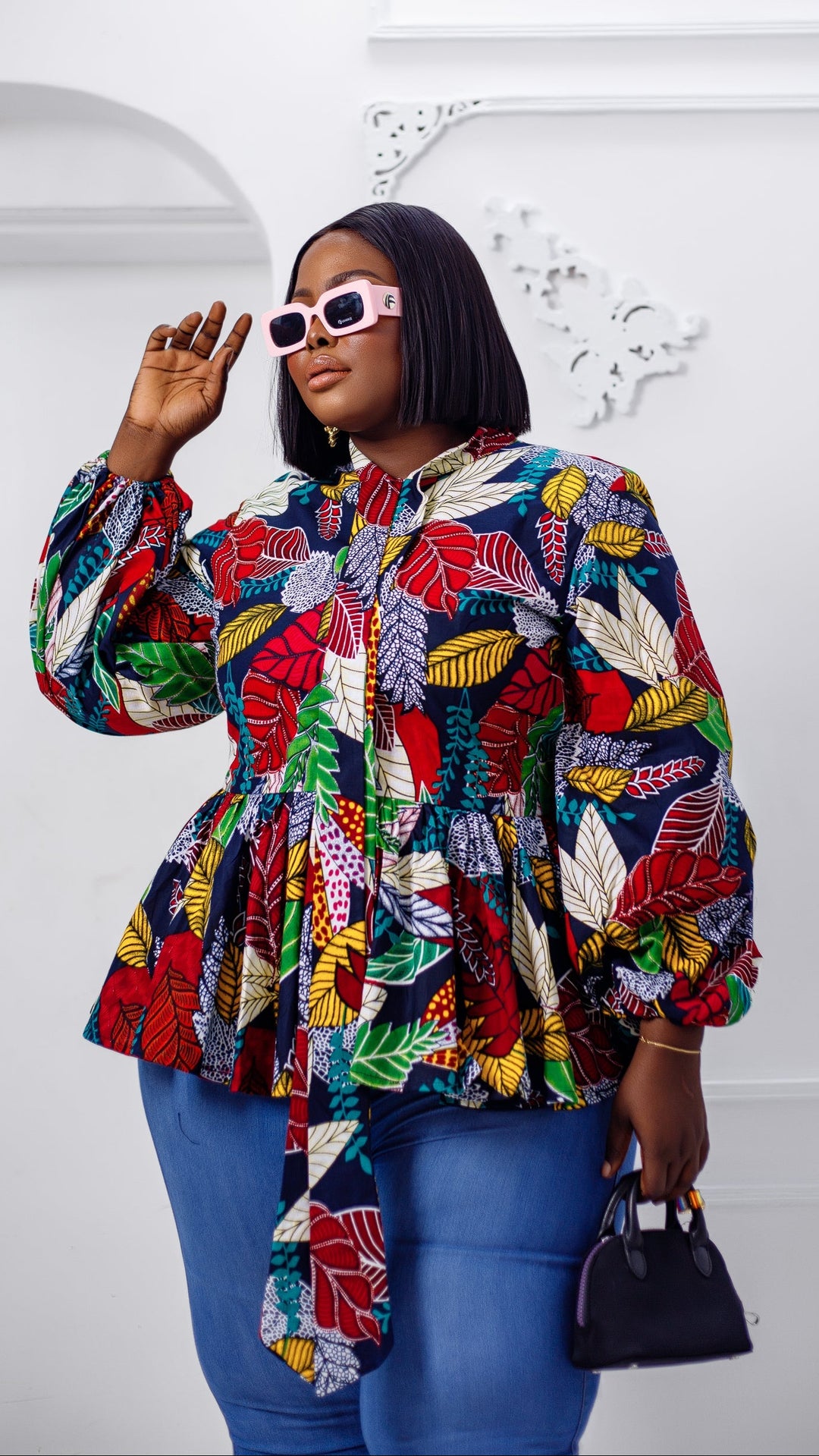BIBI AFRICAN PRINT PUFF SLEEVE TOP [MULTICOLOR]