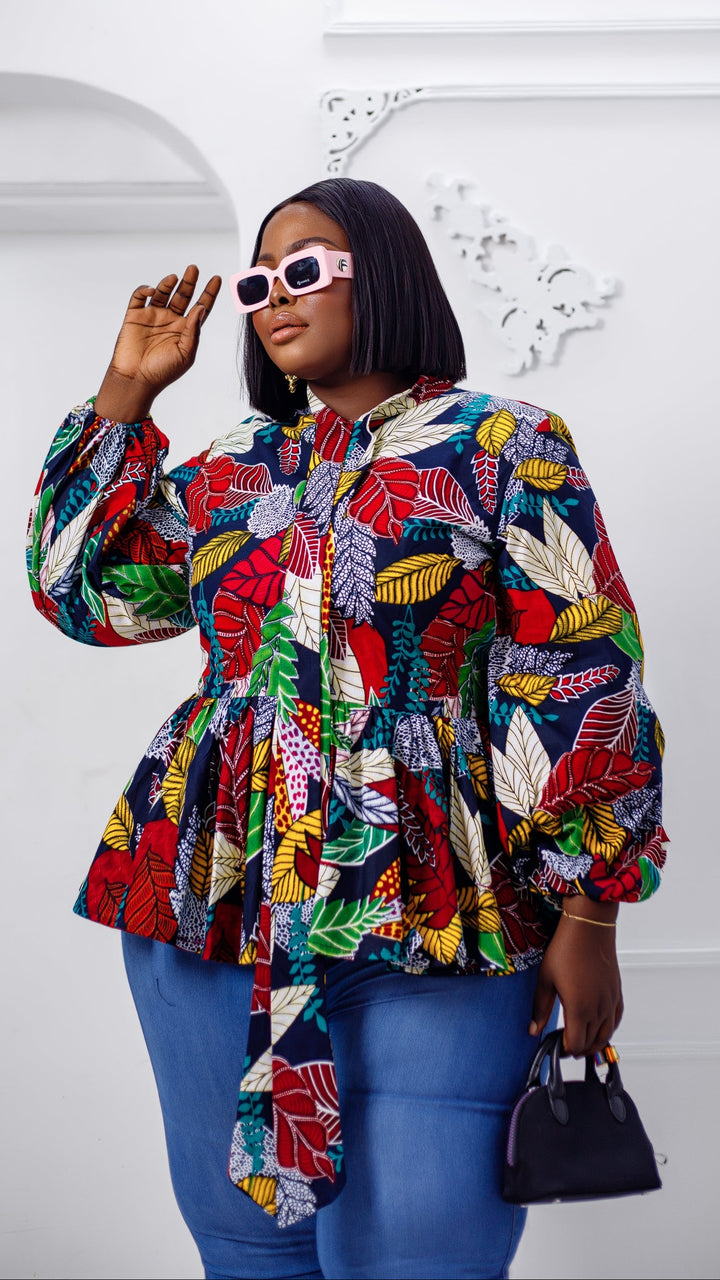 BIBI AFRICAN PRINT PUFF SLEEVE TOP [MULTICOLOR]