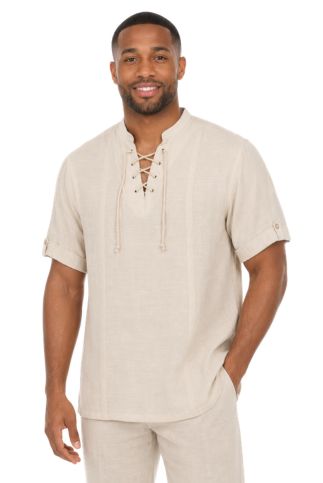 Men's Beachwear Henley Lace Up Shirt Short Sleeve - Especially Yours