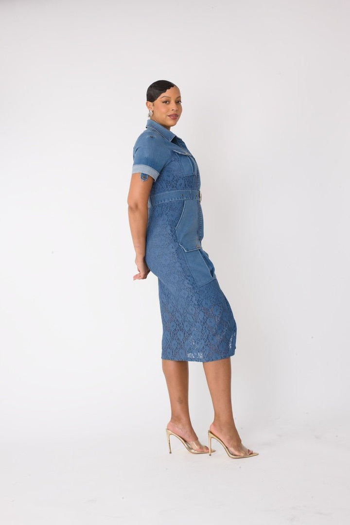 Lace Trimmed Denim Midi Dress - 82746 - Especially Yours