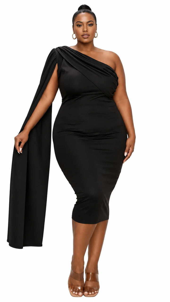 Spade One Shoulder Cape Dress