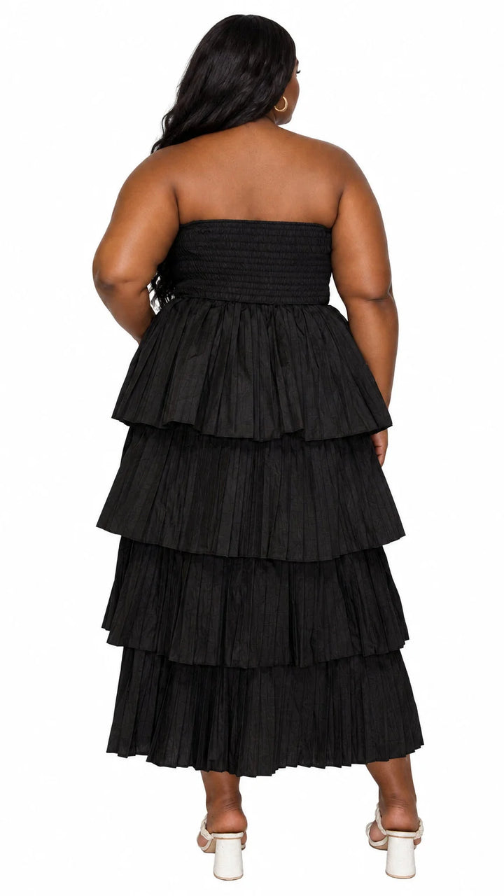 Eleni Strapless Pleated Tiered Dress