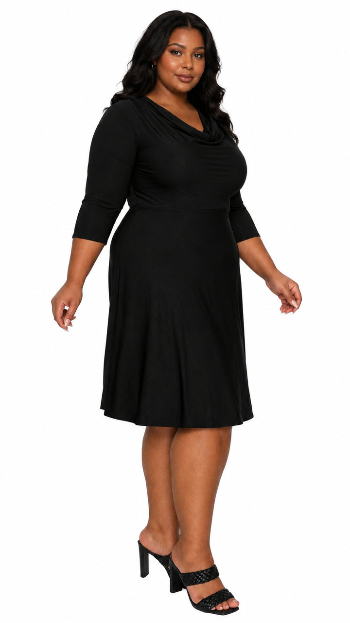 Amoretti Cowl Neck Flare Dress