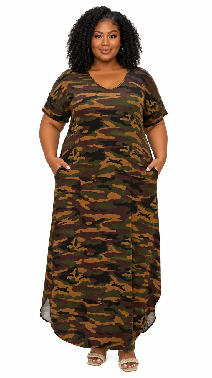 Katt Camo Pocket Maxi Dress