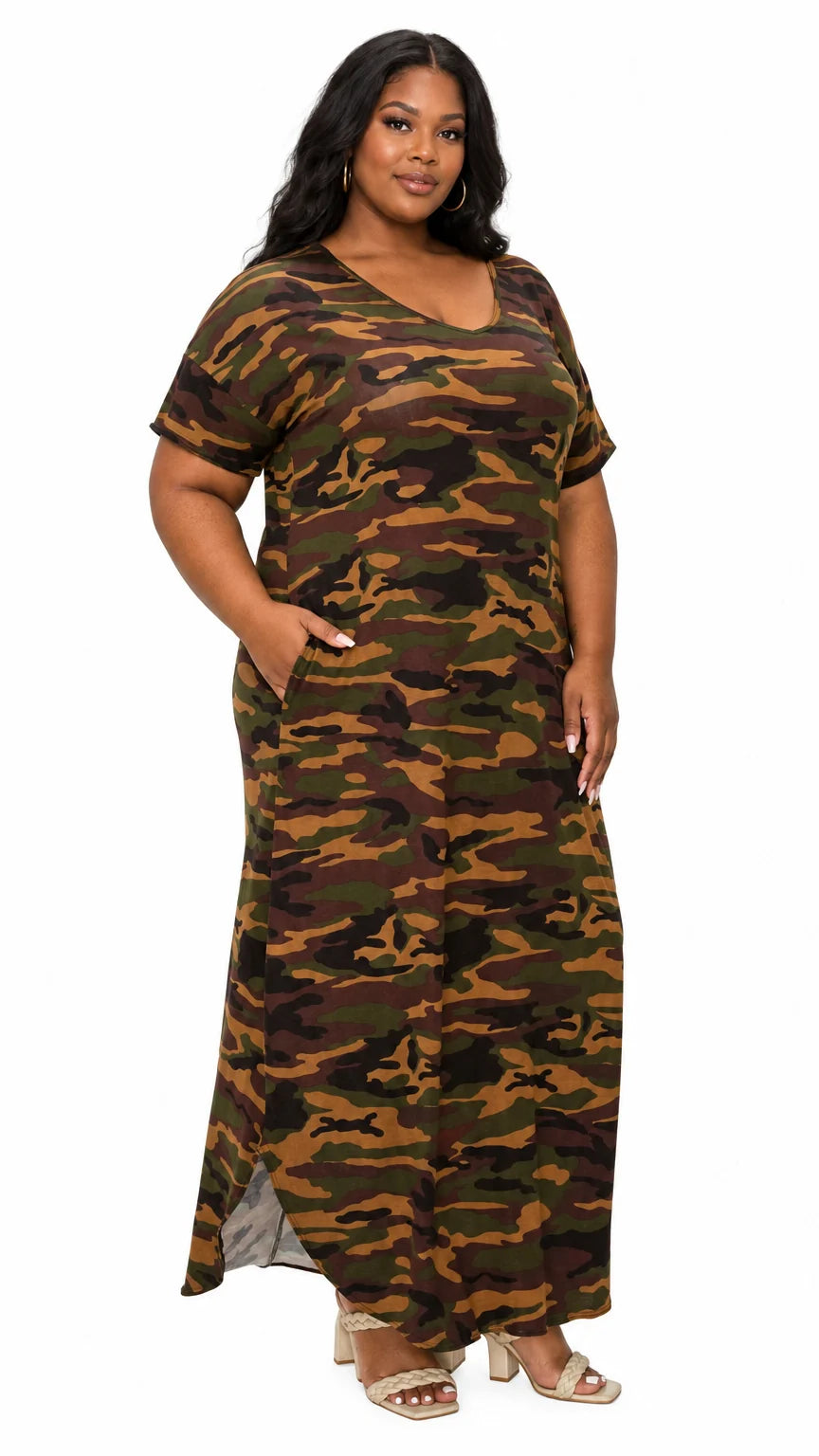 Katt Camo Pocket Maxi Dress