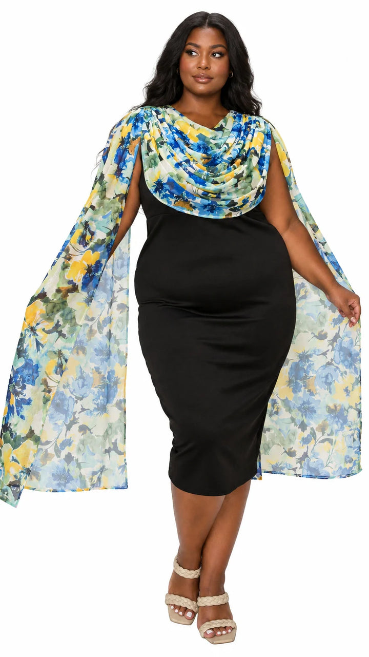 Evolette Floral Cape Dress