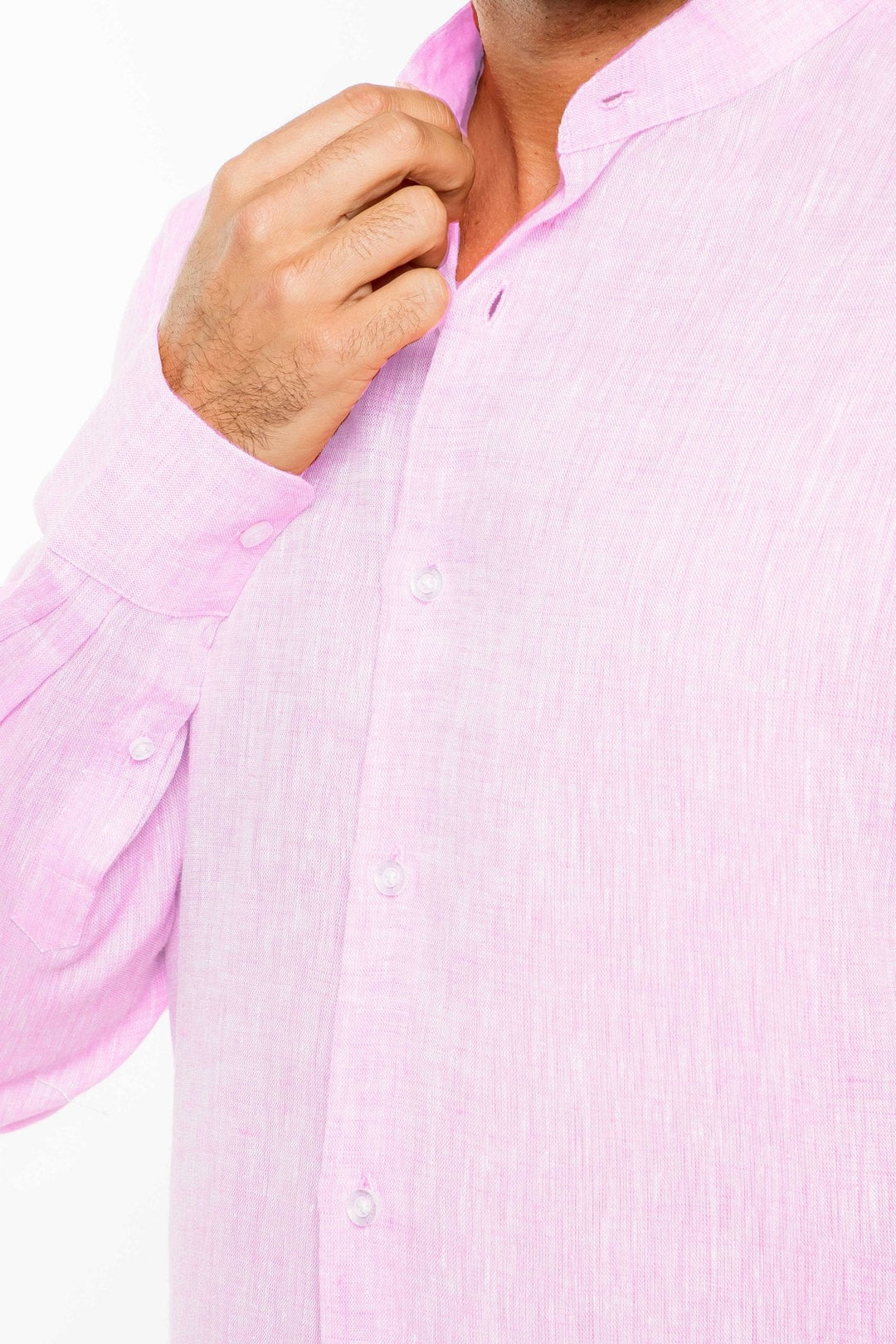 Men's 100% Linen Mandarin Collar Long Sleeve Shirt - Especially Yours