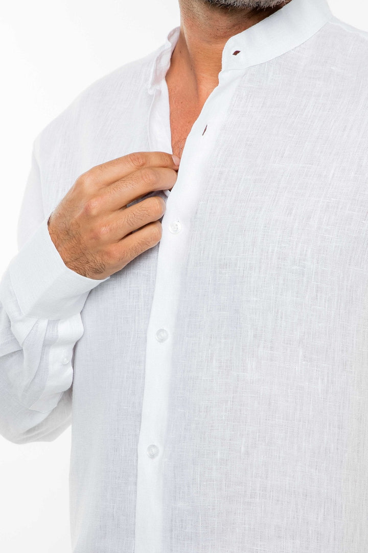 Men's 100% Linen Mandarin Collar Long Sleeve Shirt - Especially Yours