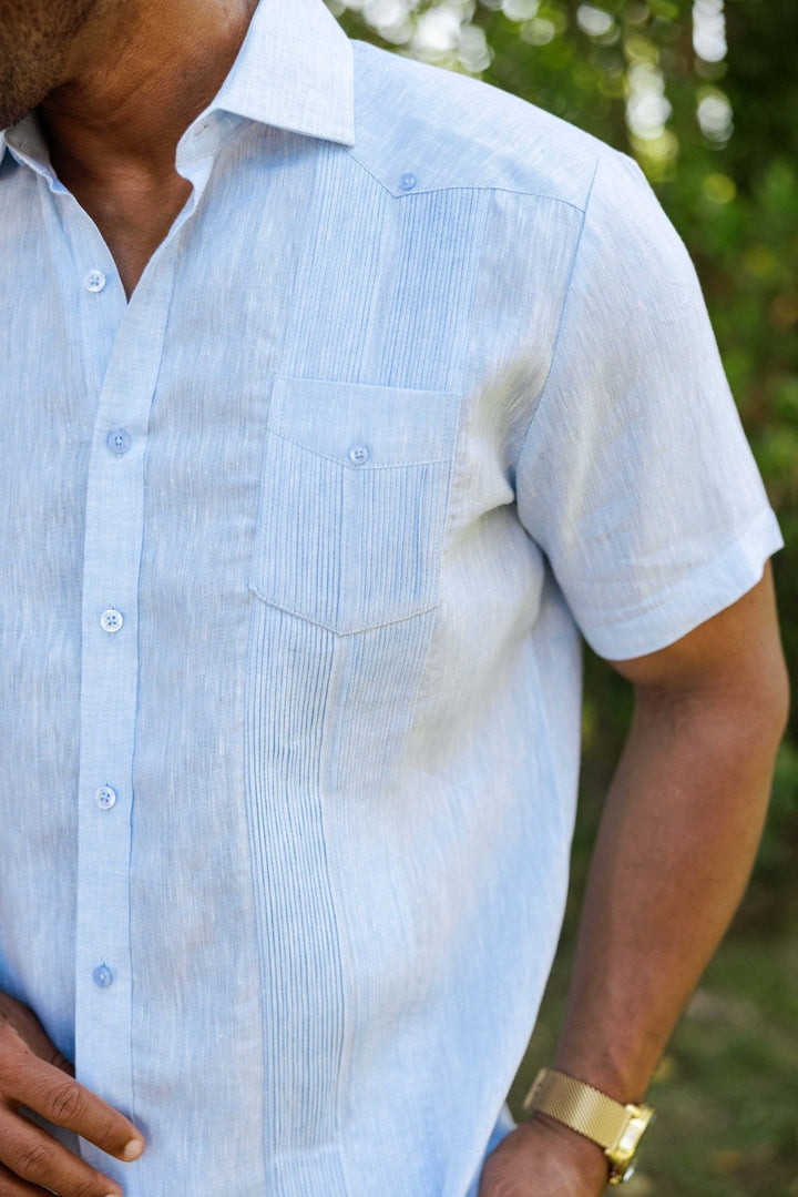 Men's Yarn Dye 100% Linen Guayabera Shirt Short Sleeve 2 Pocket Design - Especially Yours