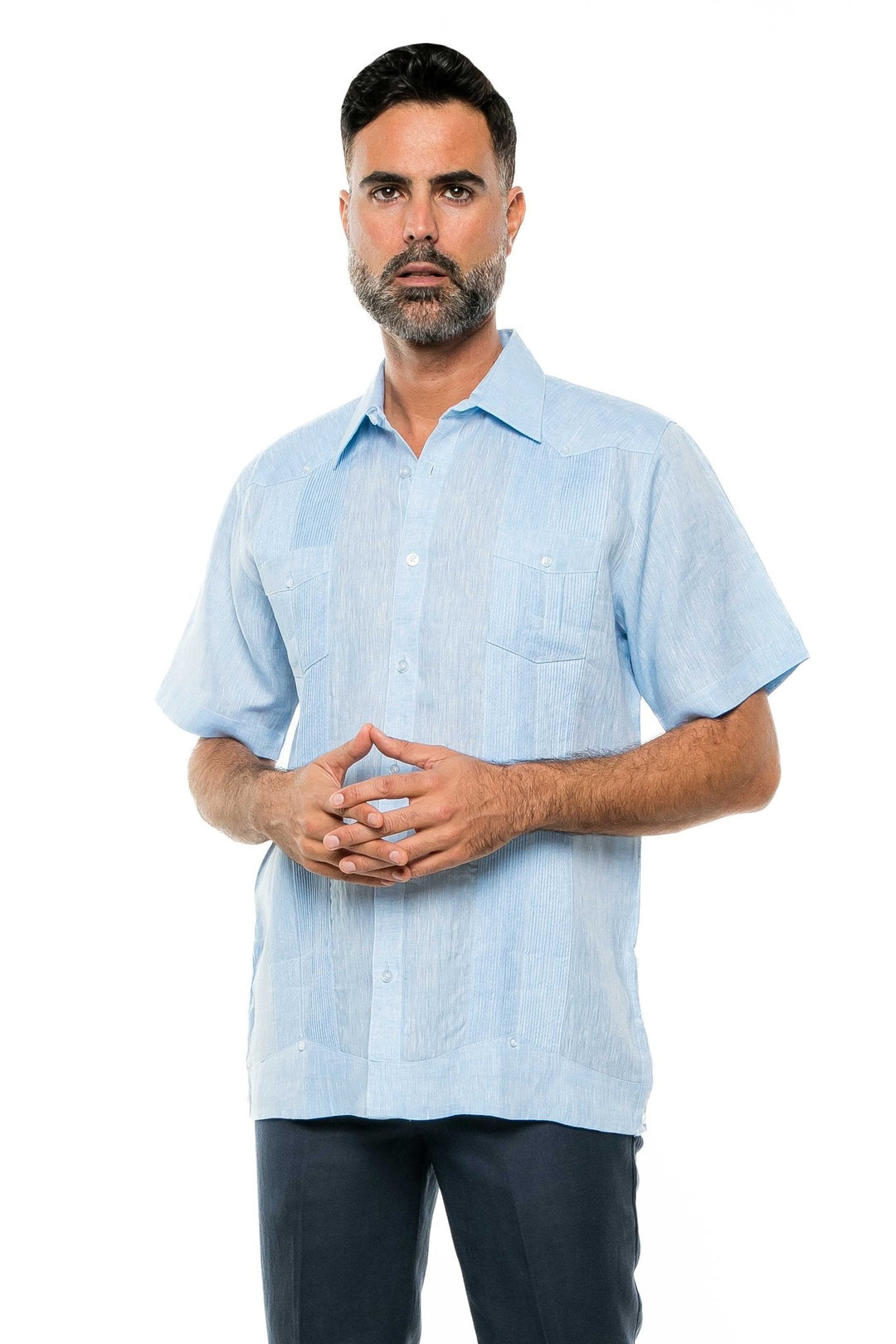 Men's Yarn Dye 100% Linen Guayabera Shirt Short Sleeve 2 Pocket Design - Especially Yours