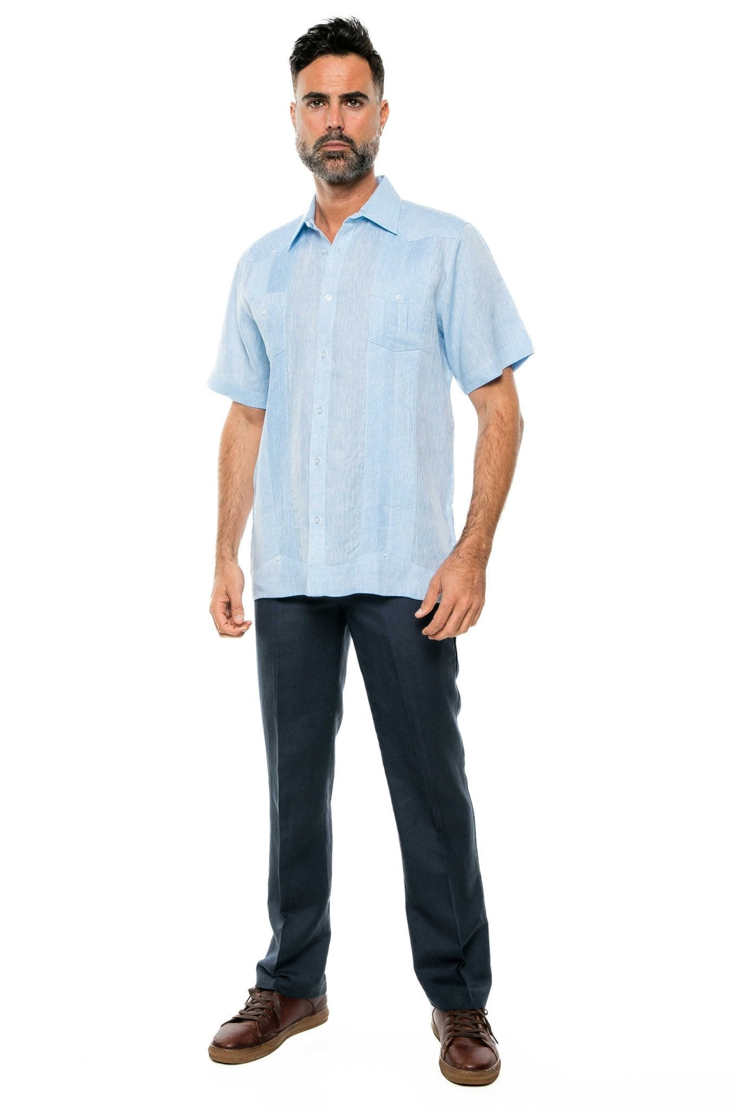 Men's Yarn Dye 100% Linen Guayabera Shirt Short Sleeve 2 Pocket Design - Especially Yours
