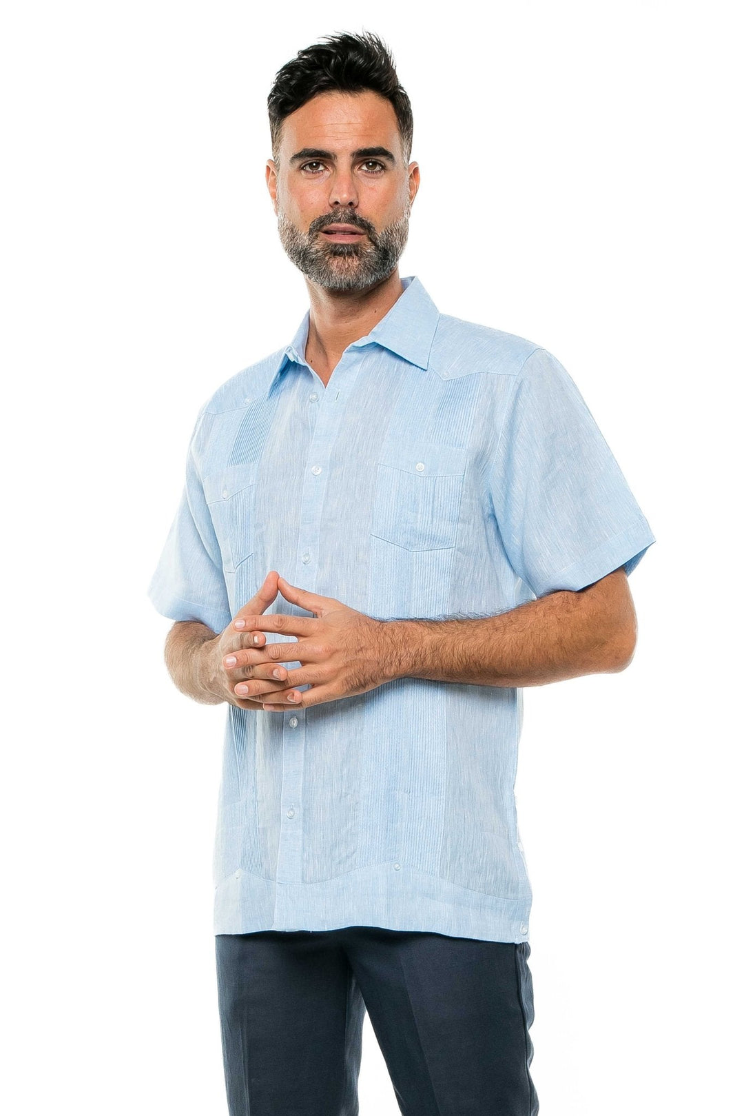 Men's Yarn Dye 100% Linen Guayabera Shirt Short Sleeve 2 Pocket Design - Especially Yours