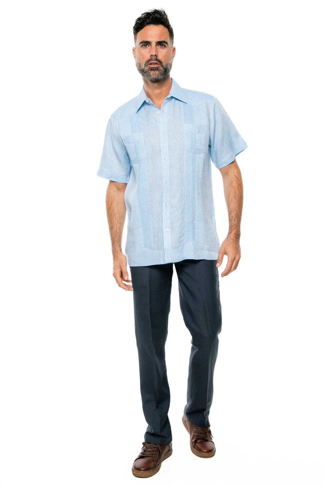 Men's Yarn Dye 100% Linen Guayabera Shirt Short Sleeve 2 Pocket Design - Especially Yours