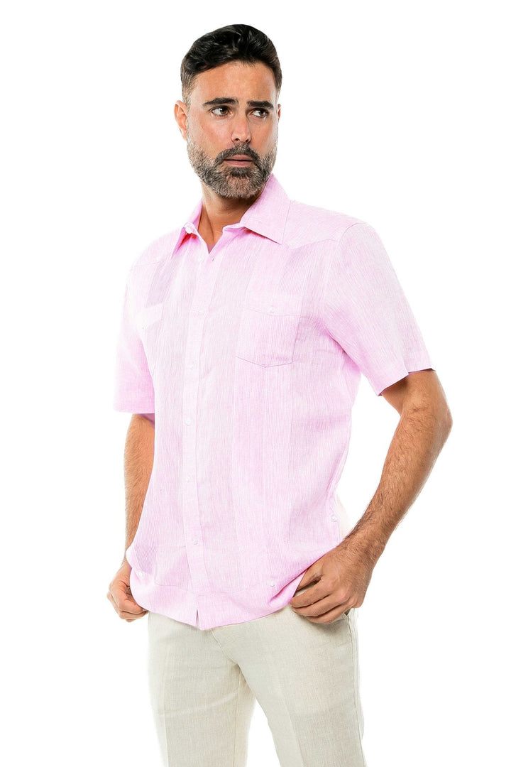 Men's Yarn Dye 100% Linen Guayabera Shirt Short Sleeve 2 Pocket Design - Especially Yours