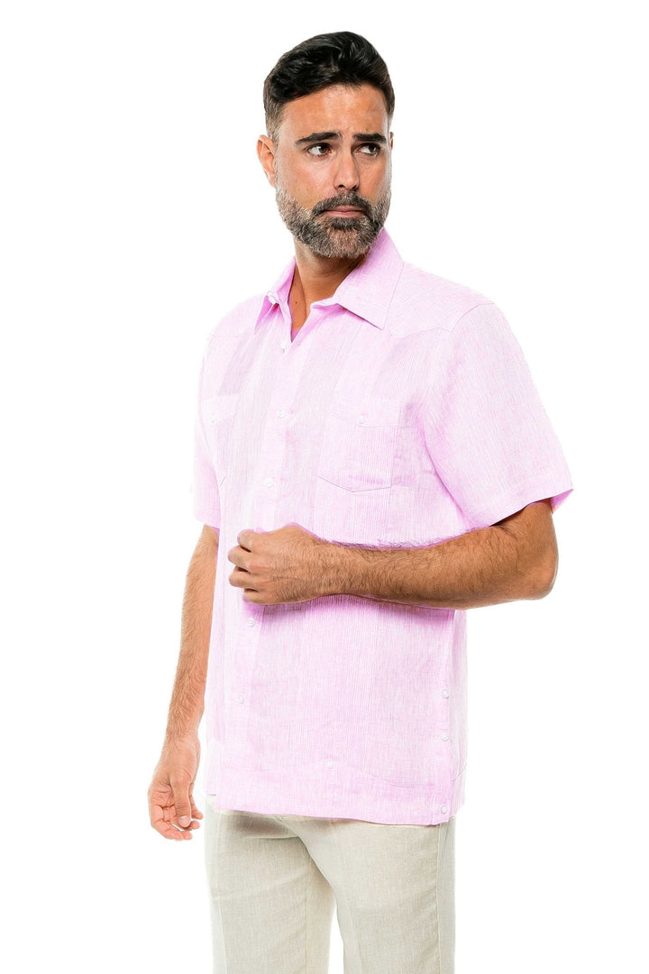 Men's Yarn Dye 100% Linen Guayabera Shirt Short Sleeve 2 Pocket Design - Especially Yours