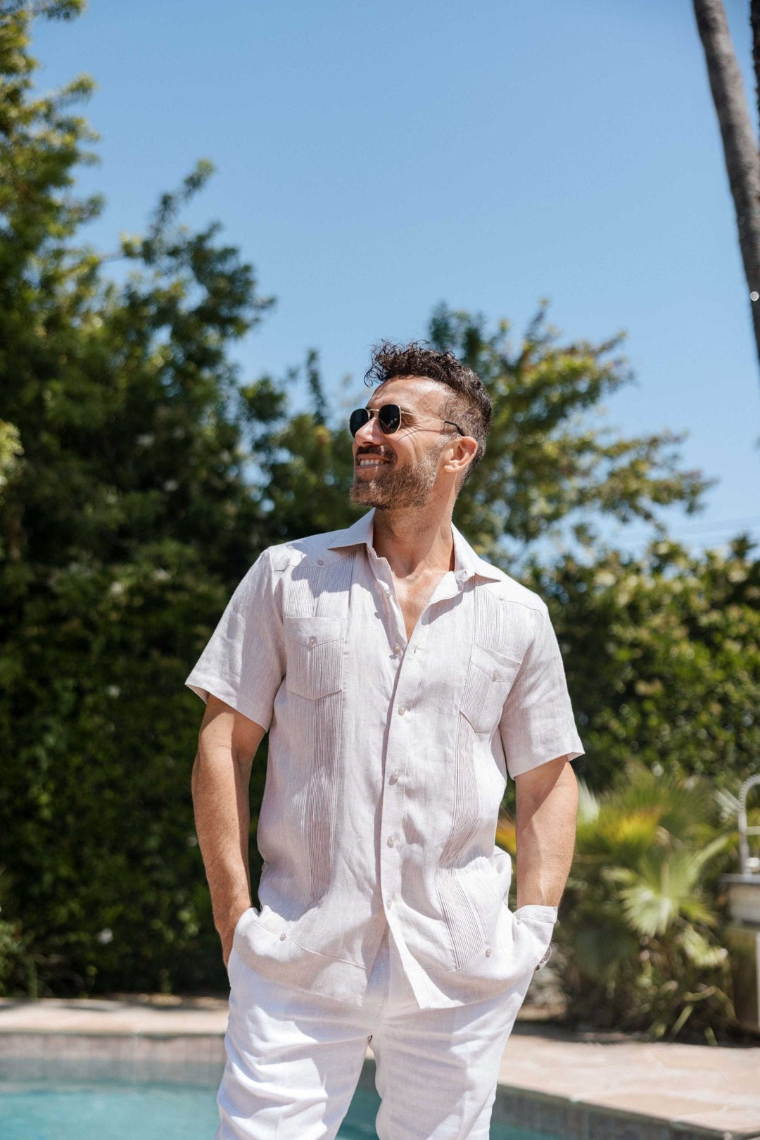 Men's Yarn Dye 100% Linen Guayabera Shirt Short Sleeve 2 Pocket Design - Especially Yours