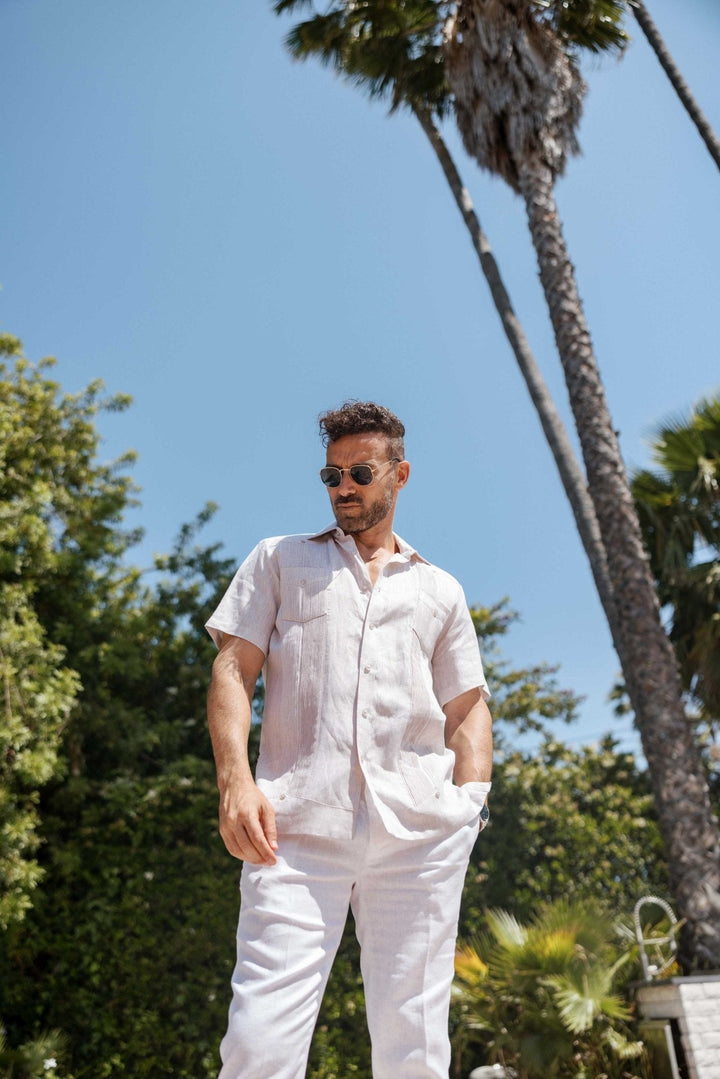 Men's Yarn Dye 100% Linen Guayabera Shirt Short Sleeve 2 Pocket Design - Especially Yours
