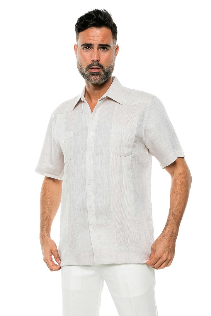 Men's Yarn Dye 100% Linen Guayabera Shirt Short Sleeve 2 Pocket Design - Especially Yours