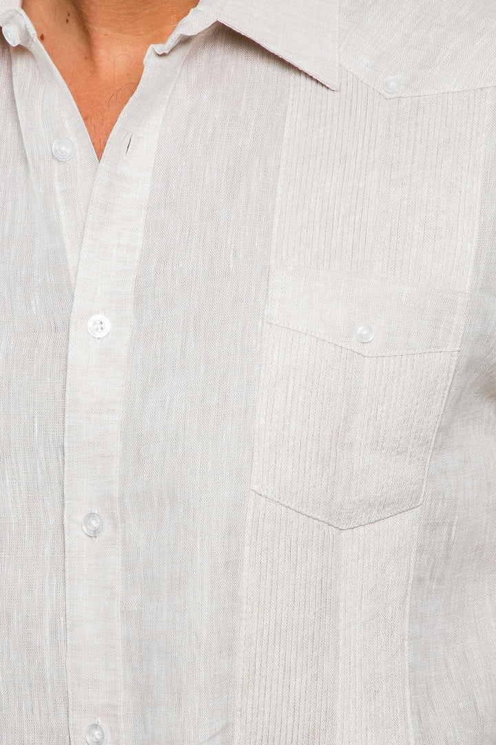 Men's Yarn Dye 100% Linen Guayabera Shirt Short Sleeve 2 Pocket Design - Especially Yours