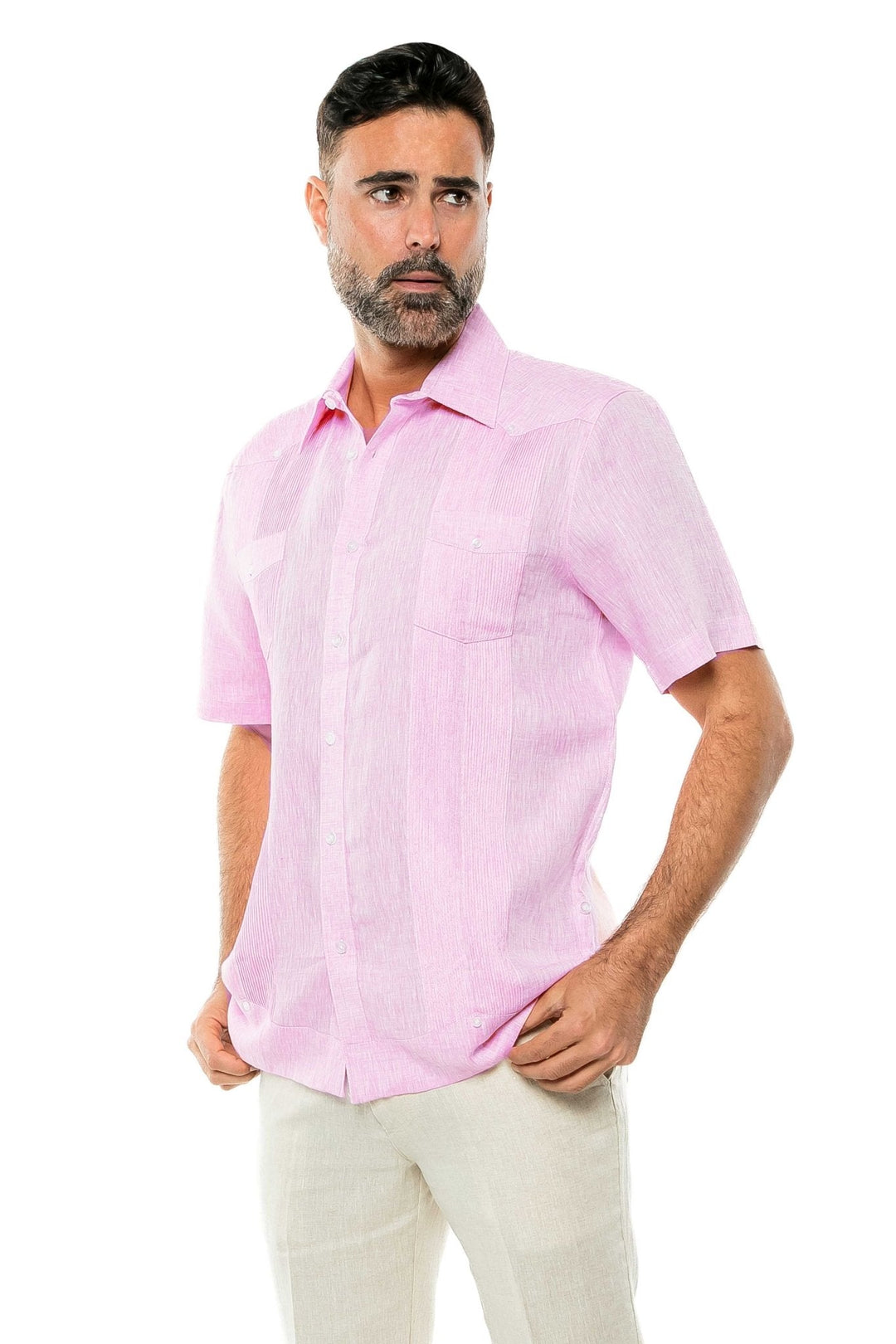 Men's Yarn Dye 100% Linen Guayabera Shirt Short Sleeve 2 Pocket Design - Especially Yours