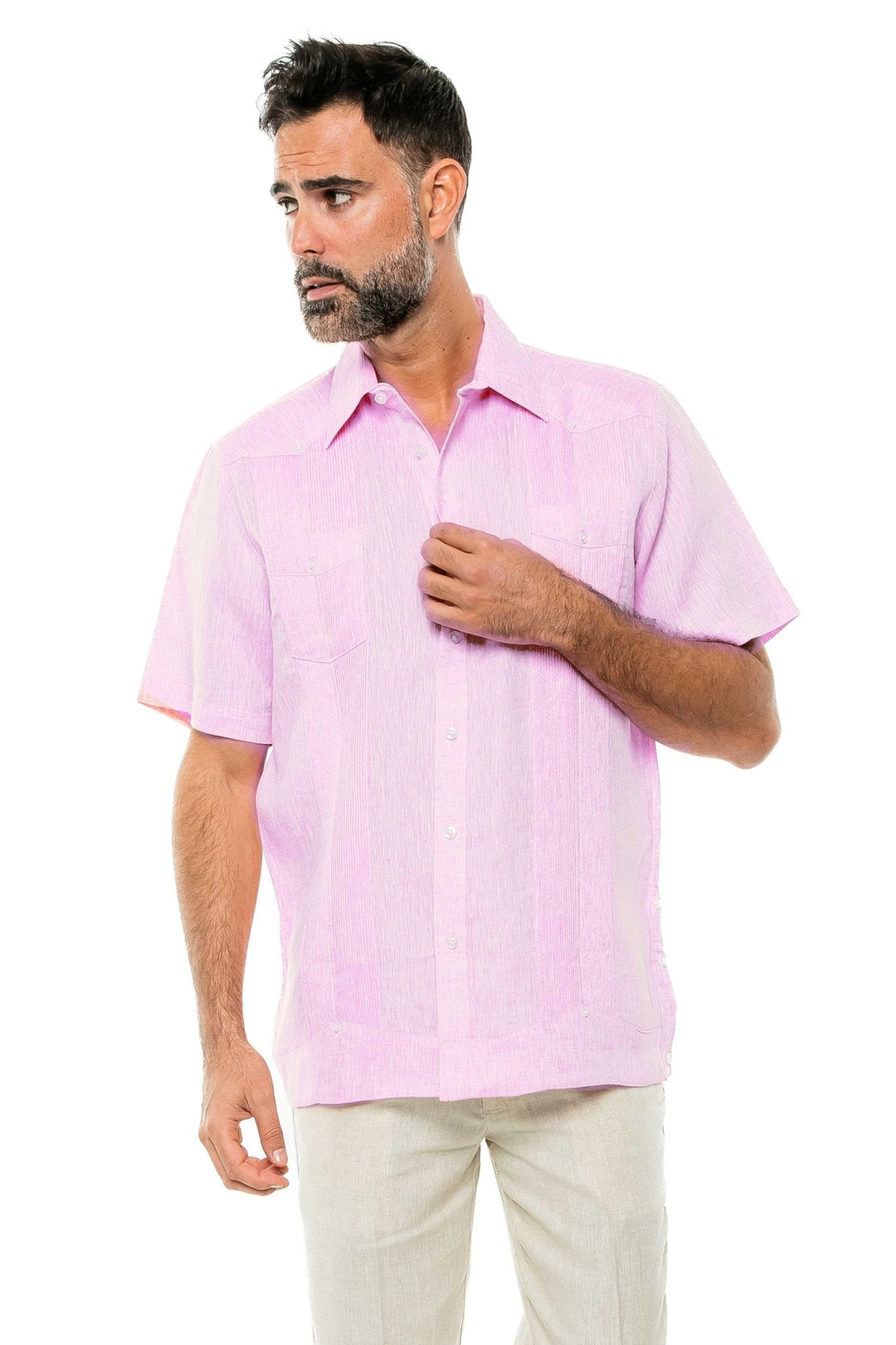 Men's Yarn Dye 100% Linen Guayabera Shirt Short Sleeve 2 Pocket Design - Especially Yours