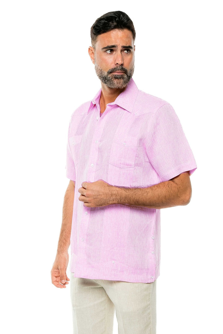 Men's Yarn Dye 100% Linen Guayabera Shirt Short Sleeve 2 Pocket Design - Especially Yours