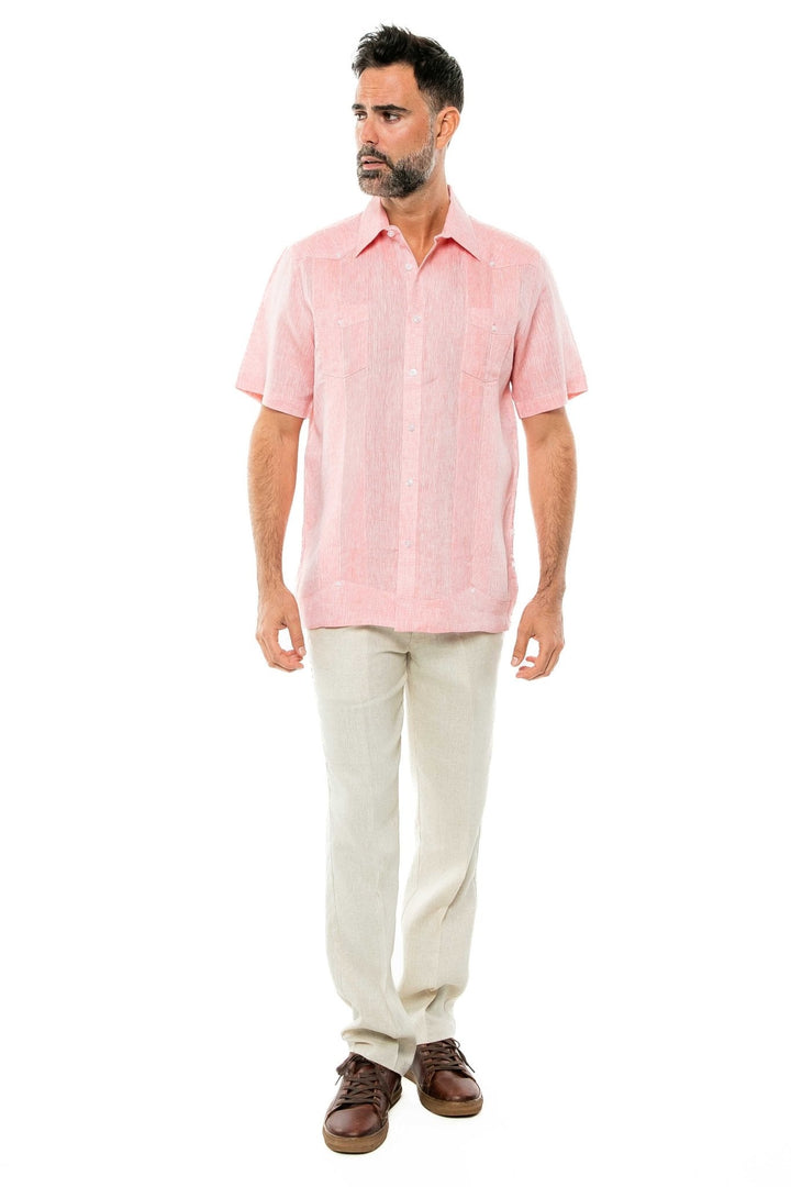 Men's Yarn Dye 100% Linen Guayabera Shirt Short Sleeve 2 Pocket Design - Especially Yours