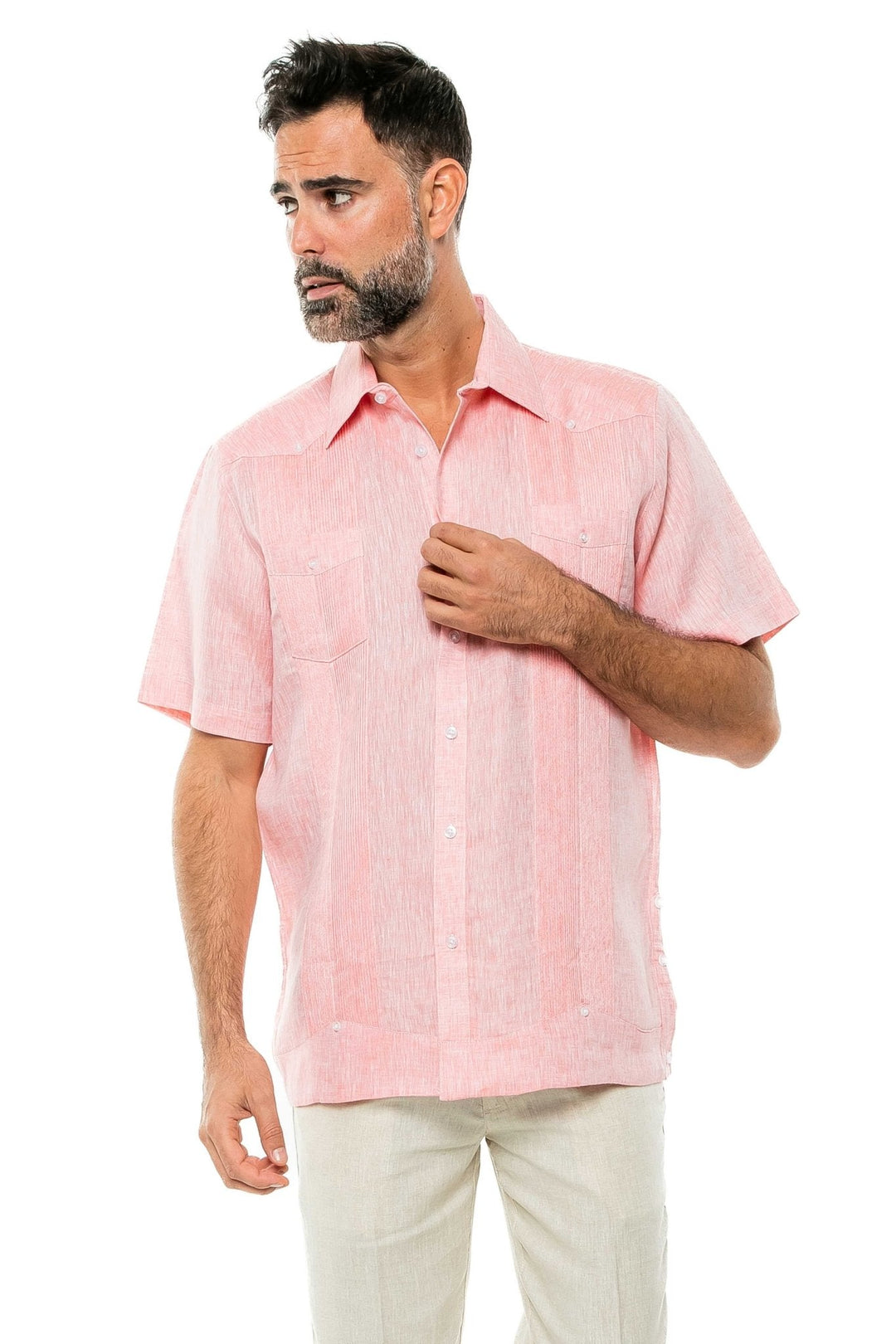 Men's Yarn Dye 100% Linen Guayabera Shirt Short Sleeve 2 Pocket Design - Especially Yours