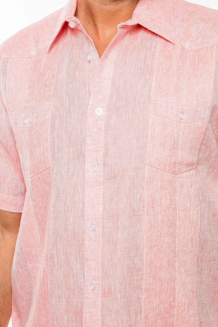 Men's Yarn Dye 100% Linen Guayabera Shirt Short Sleeve 2 Pocket Design - Especially Yours