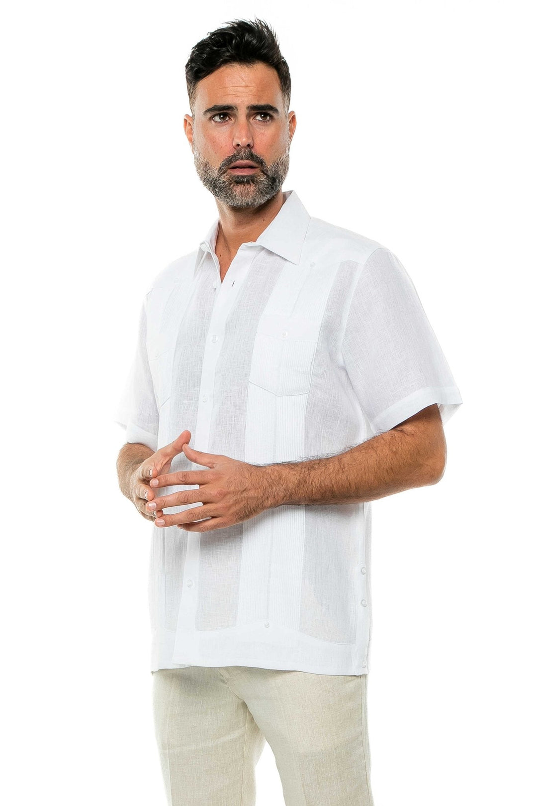 Men's Yarn Dye 100% Linen Guayabera Shirt Short Sleeve 2 Pocket Design - Especially Yours
