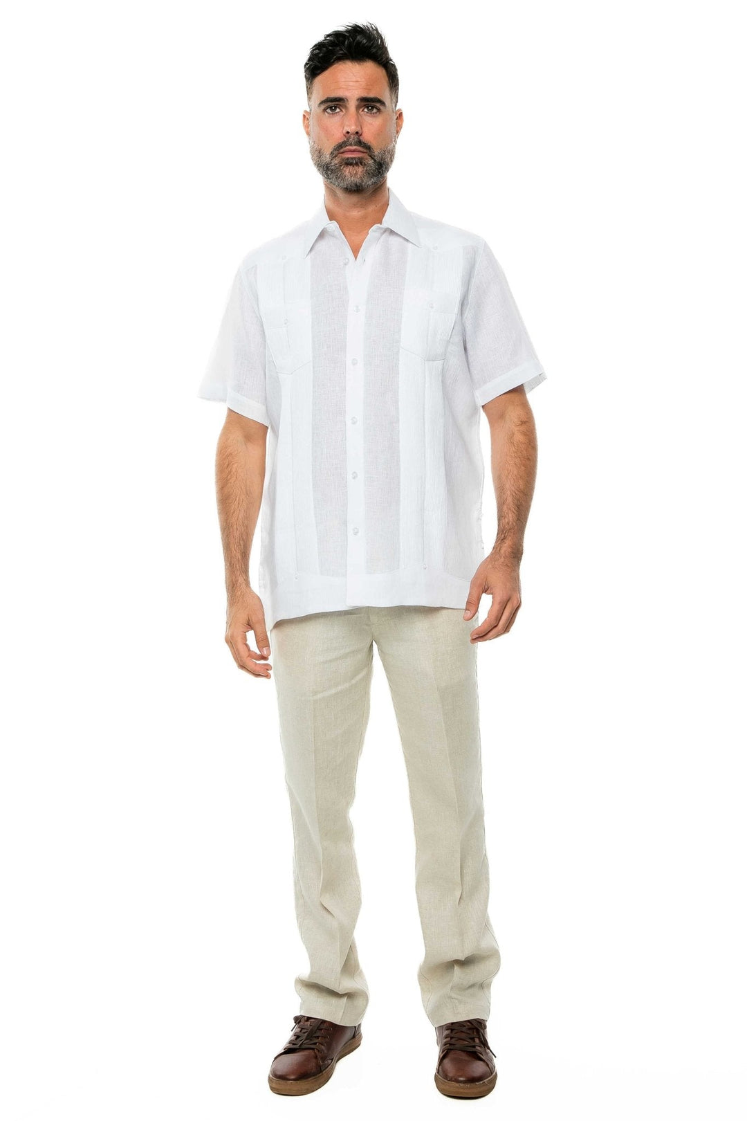 Men's Yarn Dye 100% Linen Guayabera Shirt Short Sleeve 2 Pocket Design - Especially Yours