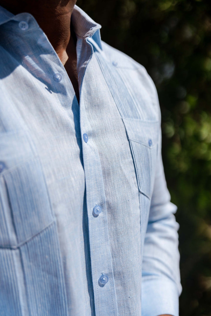 Men's 100% Linen Two - Pocket Design Guayabera Shirt Long Sleeve - Especially Yours